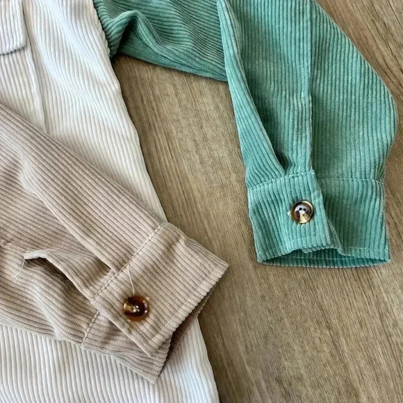 Womens Corduroy Button Down Color Block Shacket - L - Picture 3 of 5